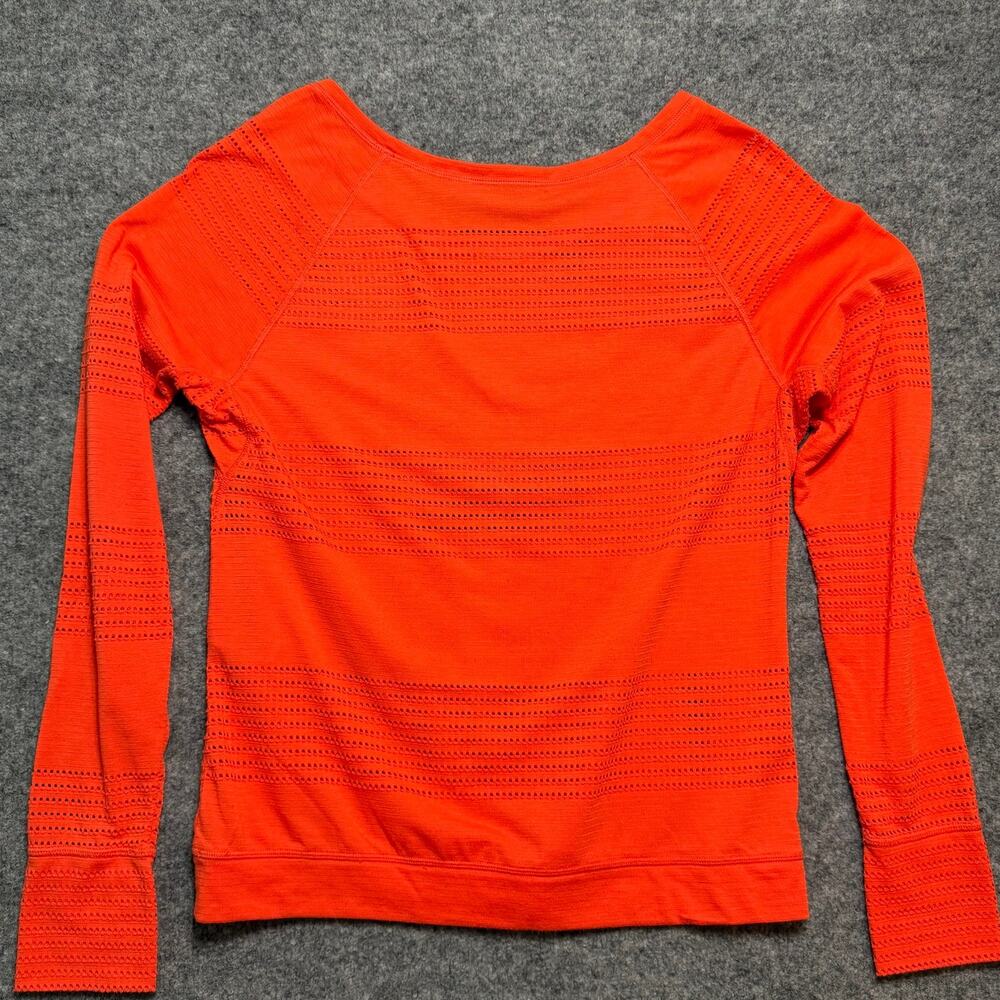 Athleta Limitless Coral Orange Perforated Long Sleeve Athleisure Top Medium - Picture 6 of 7